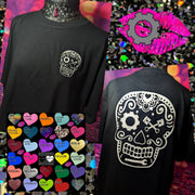 MECHANIC SUGAR SKULL BLACK SHORT SLEEVE UNISEX FIT T SHIRT (Design on Front & Back)