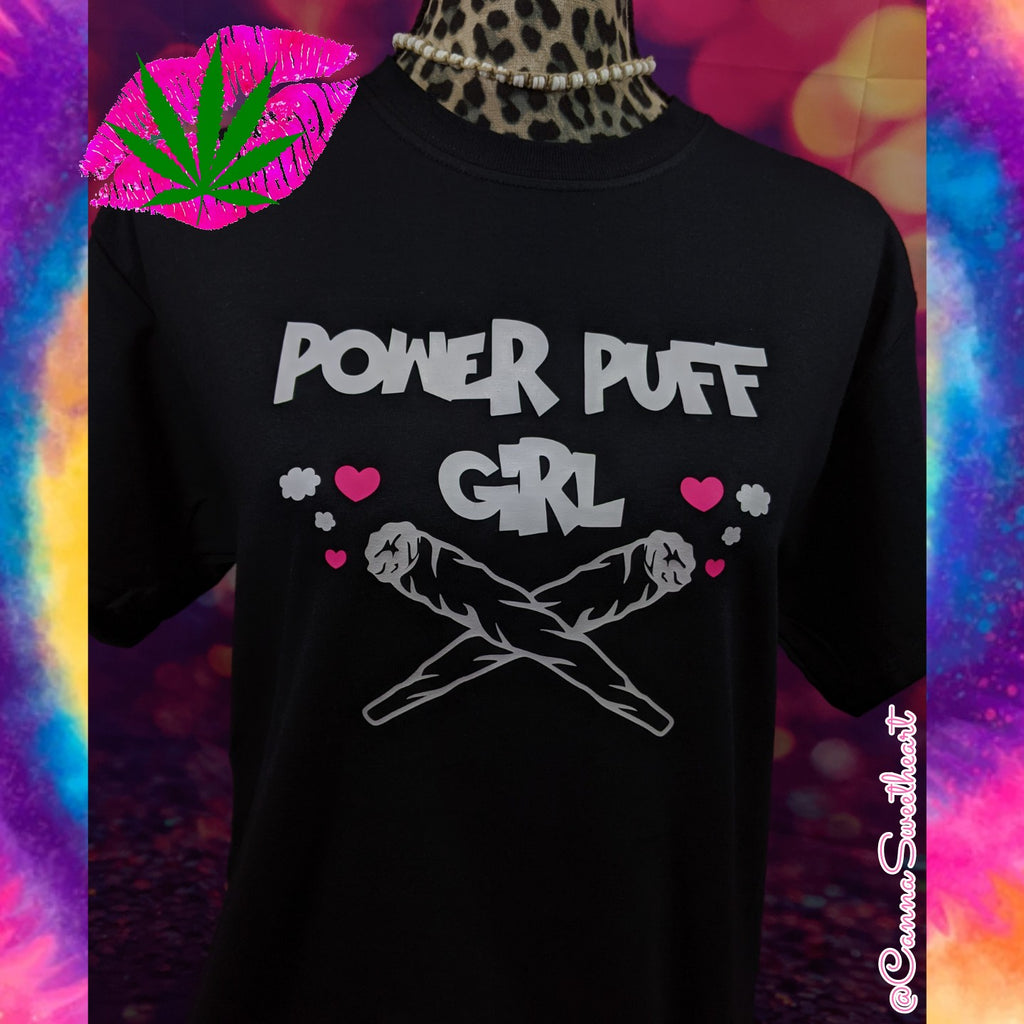 POWER PUFF GIRL CANNABIS JOINT BLACK SHORT SLEEVE UNISEX FIT T SHIRT